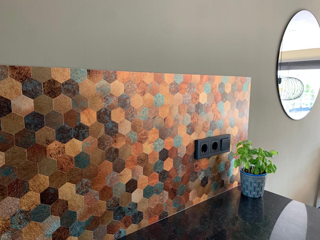 Revestimiento de Pared Mosaico Autoadhesivo Hexagonal Chapado en Oro – 28,8x29,2 cm, Grosor 0,4 cm - 2