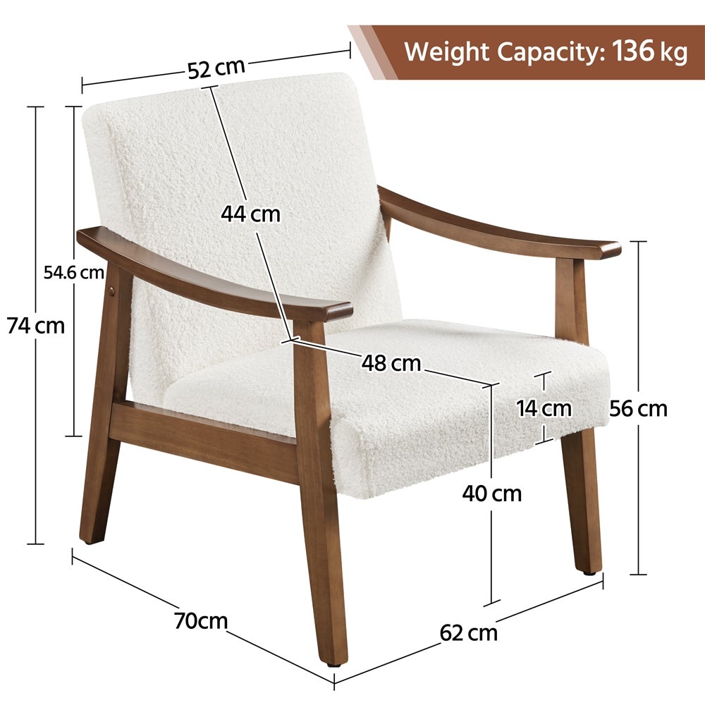 Fauteuil de Salon Moderne Chaise Rembourré Fauteuil de Lecture Canapé 1 Place Ivoire Yaheetech - 4