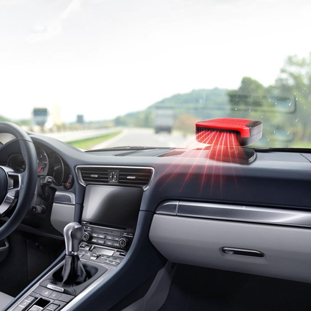 Przenośny ogrzewacz i odmrażacz samochodowy, odmrażacz szyby przedniej 150 W, obrotowy 360°, czerwony - 4