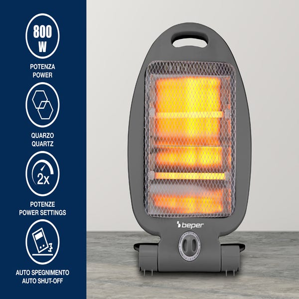 Chauffage électrique à Quartz BEPER 800W – Portable, 2 Niveaux De Puissance, Compact Pliable, Arrêt Automatique Sécurisé