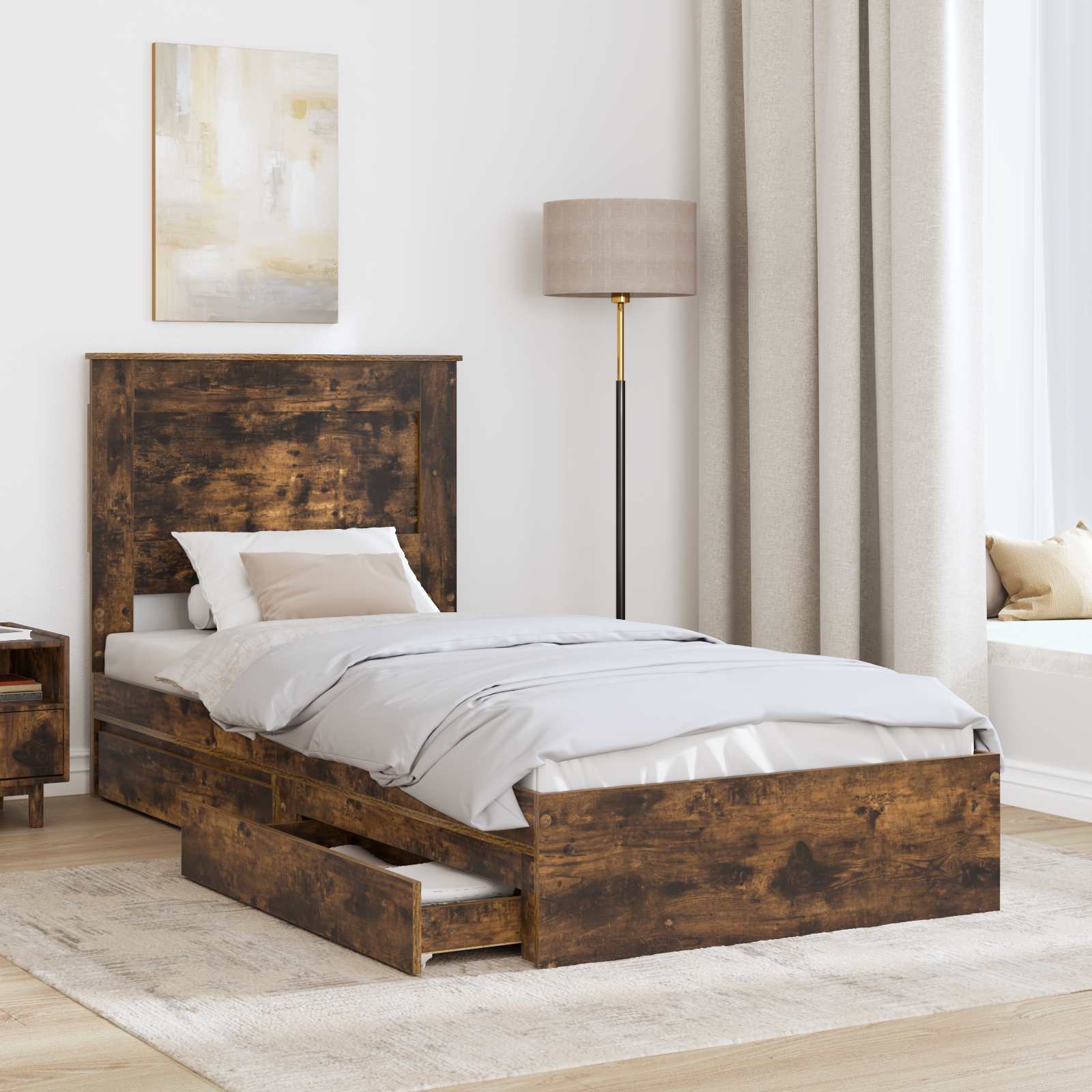 Lit de rangement chêne fumé 75 x 190 cm en panneau de bois - 3