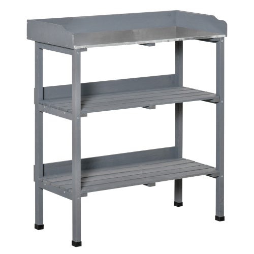 Table de rempotage avec plateau métal & cadre bois 76x37x89cm – Table de jardinage pour balcon et intérieur - 2