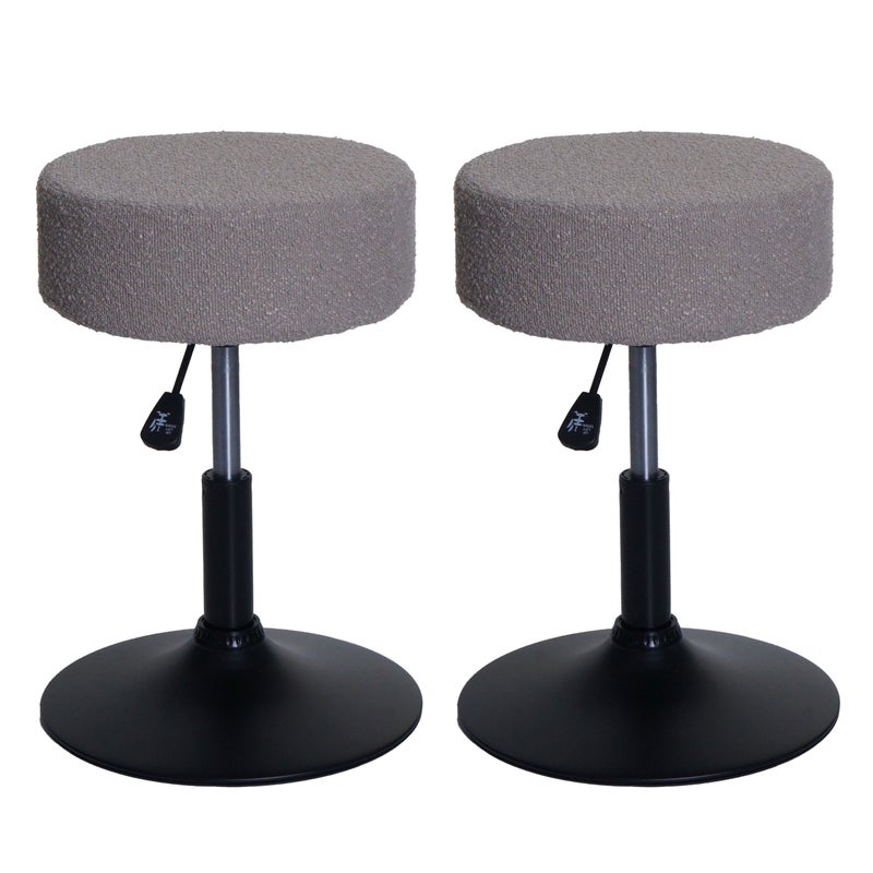 Zestaw 2 stołków HWC-C22, stołek do makijażu, regulowana wysokość, obrotowy, Ø 37 cm, tkanina bouclé 450 g/m² MVG ~ taupe