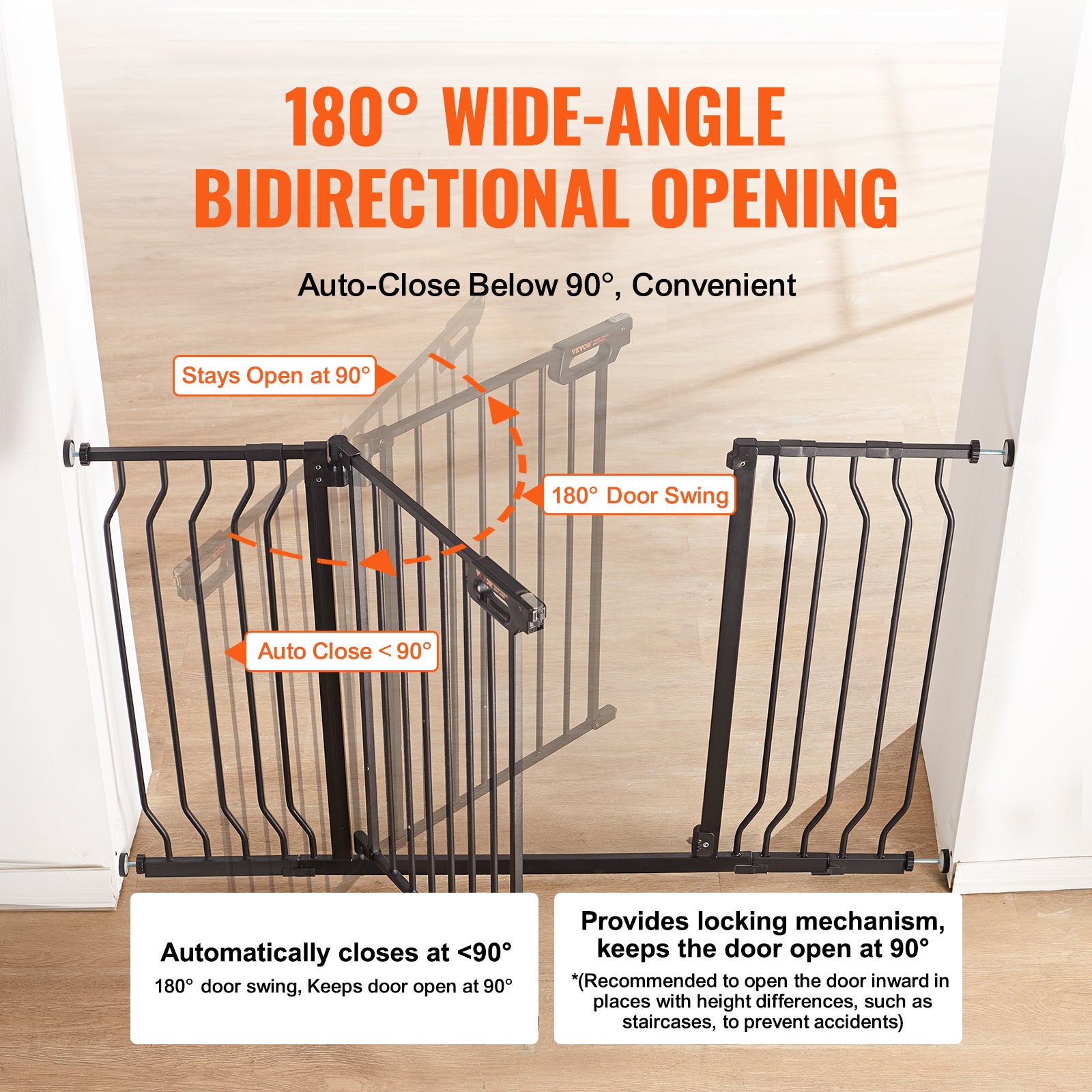 Barrière Sécurité Extensible VEVOR 75-135 cm Hauteur de 76 cm Barrière d'Escalier à Fermeture Automatique sans Perçage Grande Ouverture 533 mm - 4