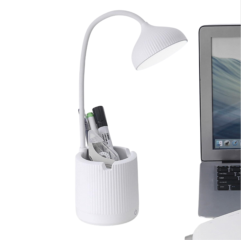 Lampka biurkowa LED z portem ładowania USB, pojemnikiem na długopisy i uchwytem na telefon - Idealna dla dzieci, do domu, biura, akademika - La