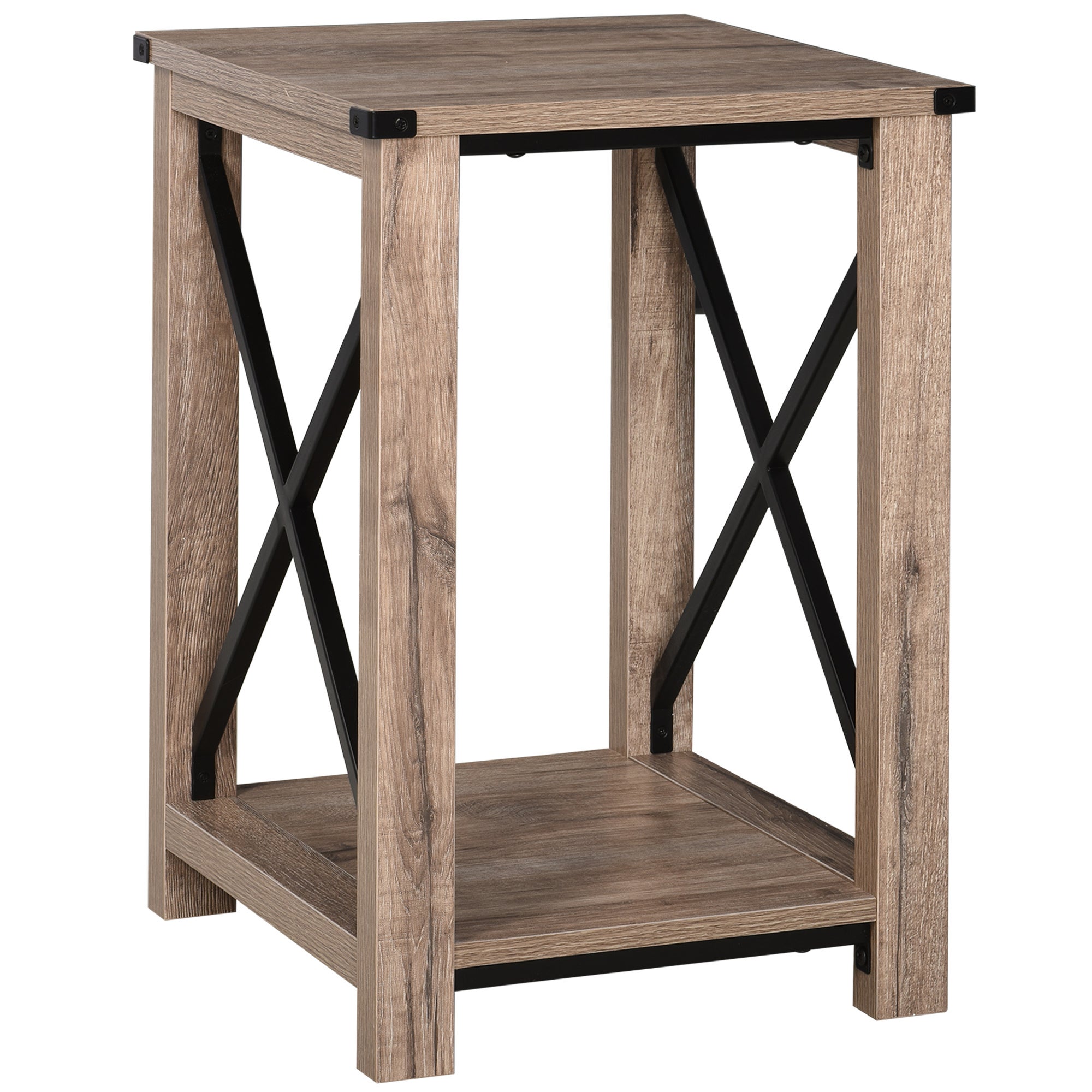 Essenza  Mesa Auxiliar Colonial Roble 40,5X40,5X60cm Estante Inferior Estructura X Multifuncional Negra , Leroy Merlin