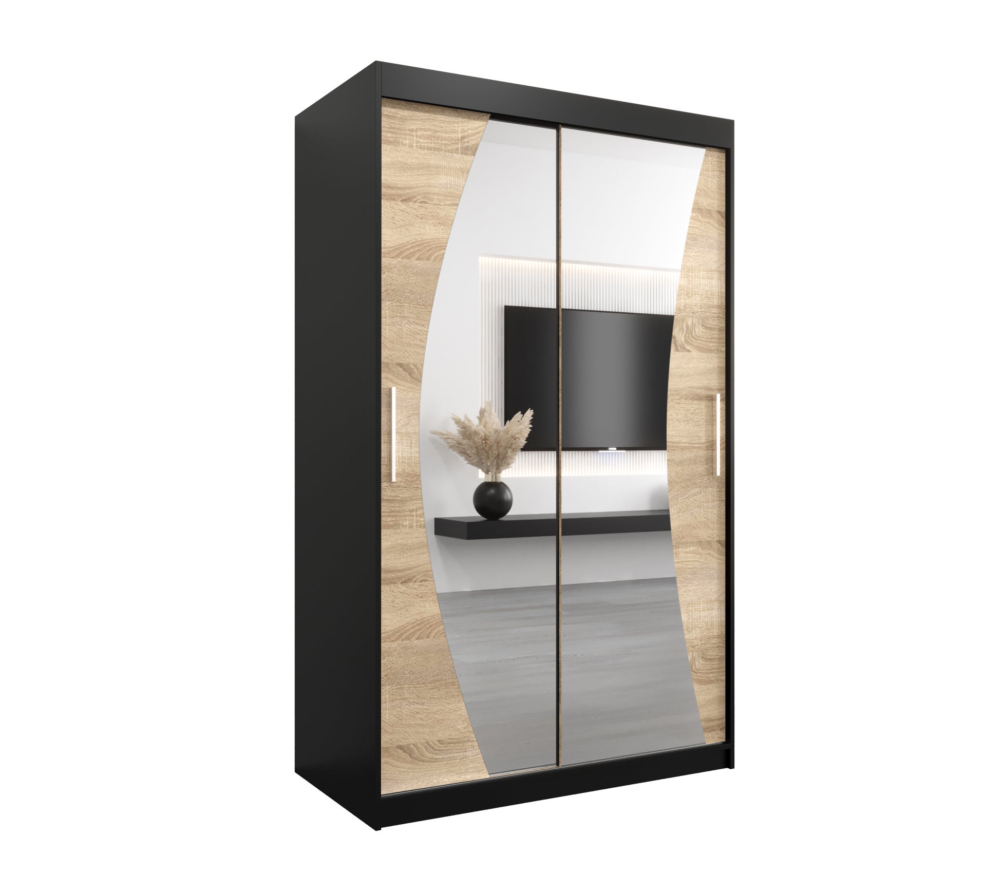 Szafa przesuwna garderoba WAVE 120 x 62 x 200 cm Czarny + Sonoma - Abiks Meble