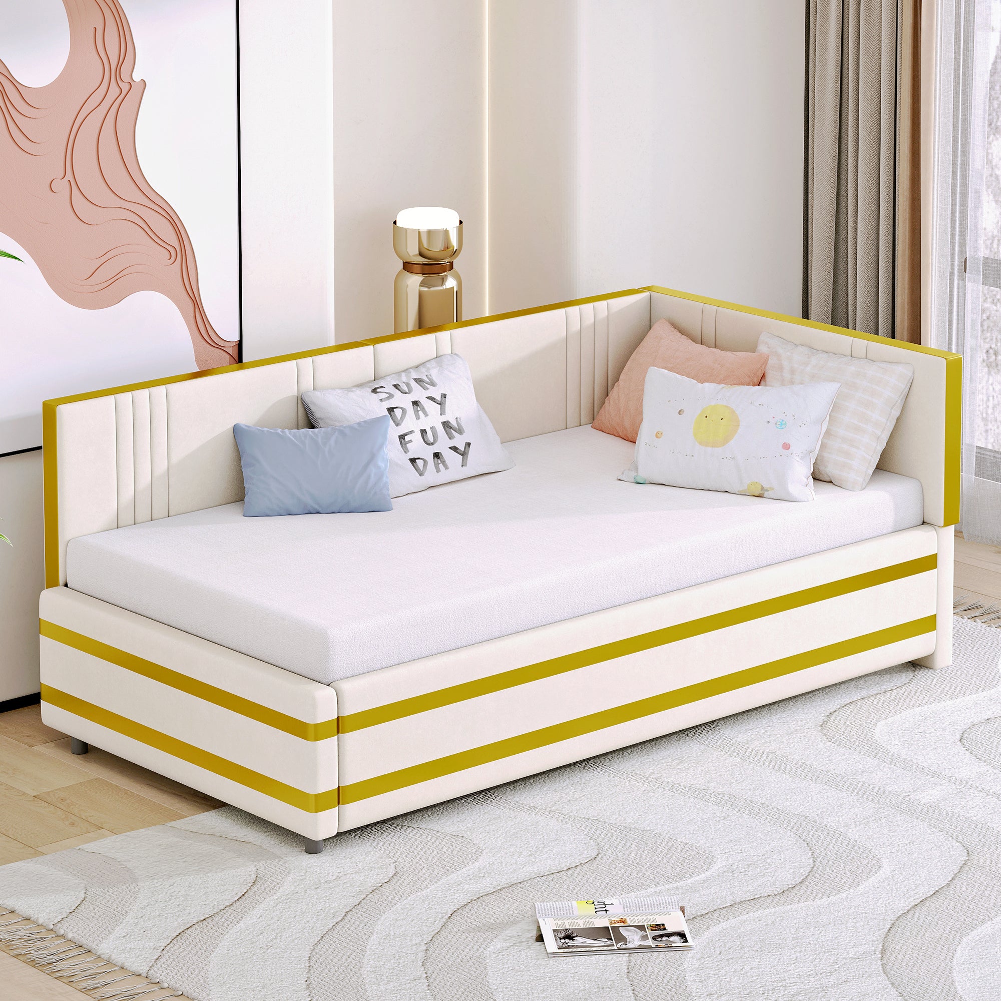 Divano Letto 90 x 200 cm con Vano Idraulico, Imbottito con USB e Luce da Lettura, Singolo senza Materasso (Grigio, 90 x 200 cm