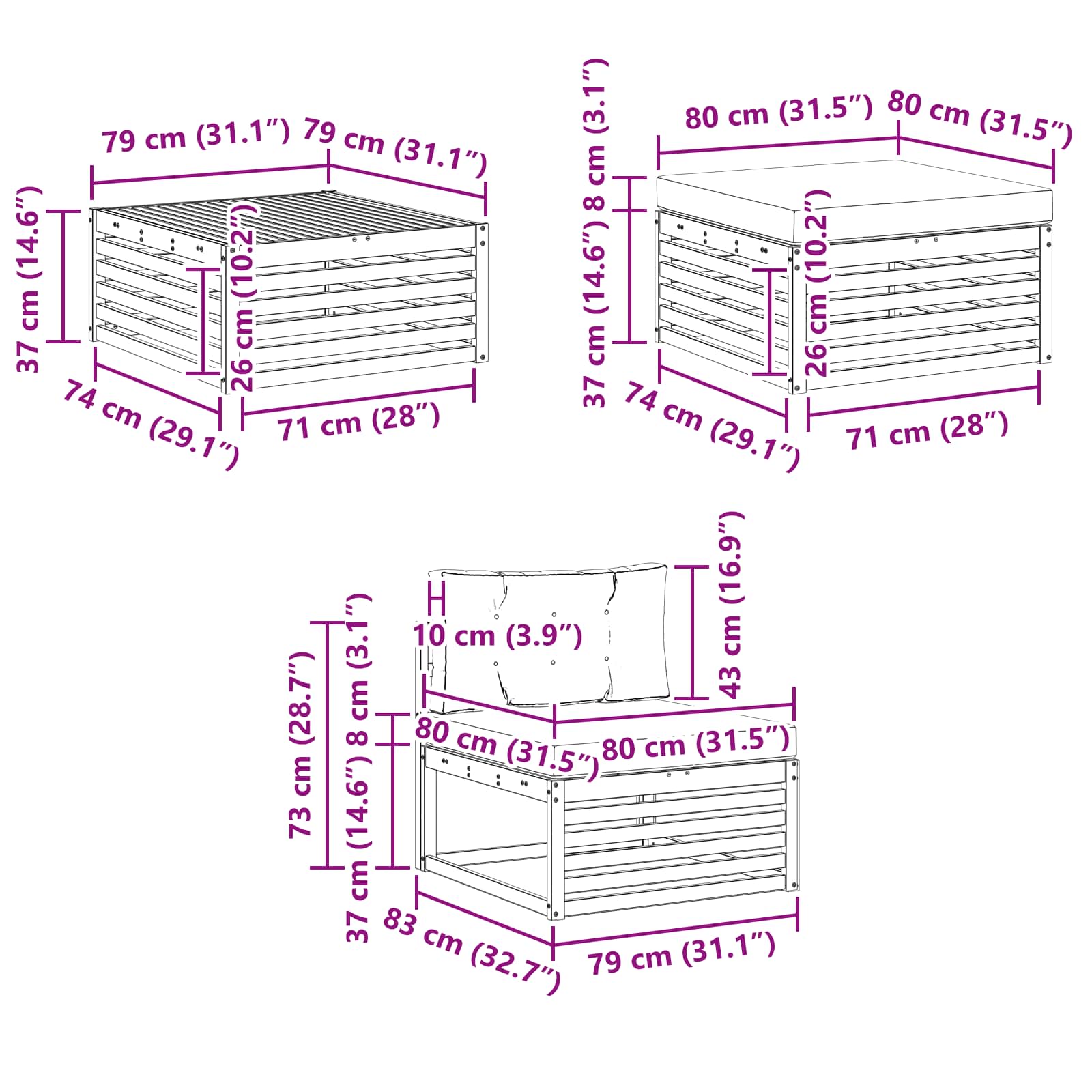 Ensemble de canapés d'extérieur, 6 pièces, naturel et beige, pour la terrasse - 8