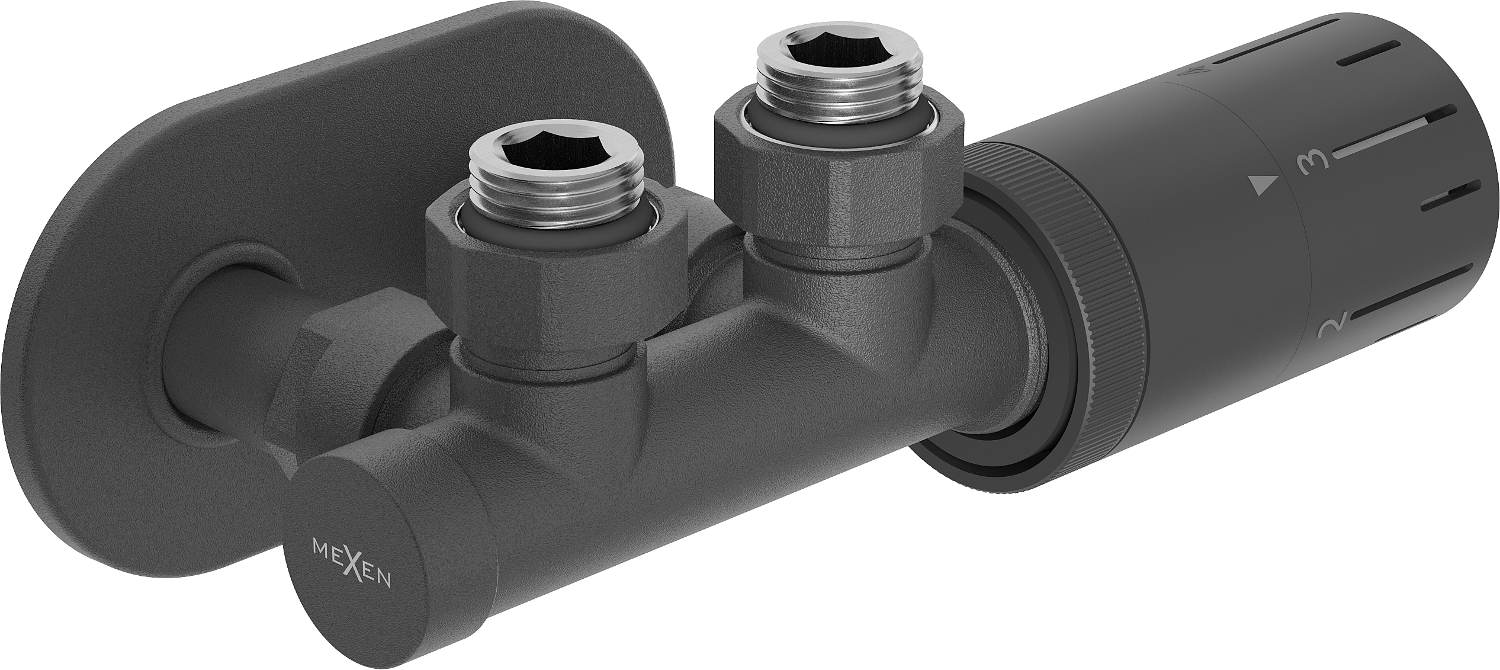 Mexen G05 zestaw termostatyczny kątowy z maskownicą R, Duplex, DN50, antracyt - W907-958-905-66