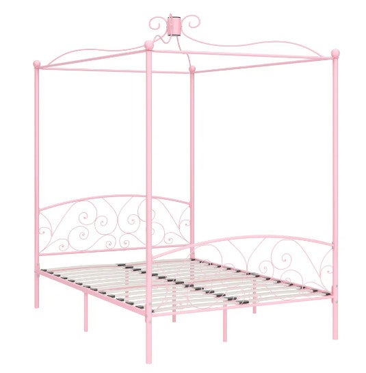 Lit à baldaquin métal rose Donkl 140x200 cm - 2