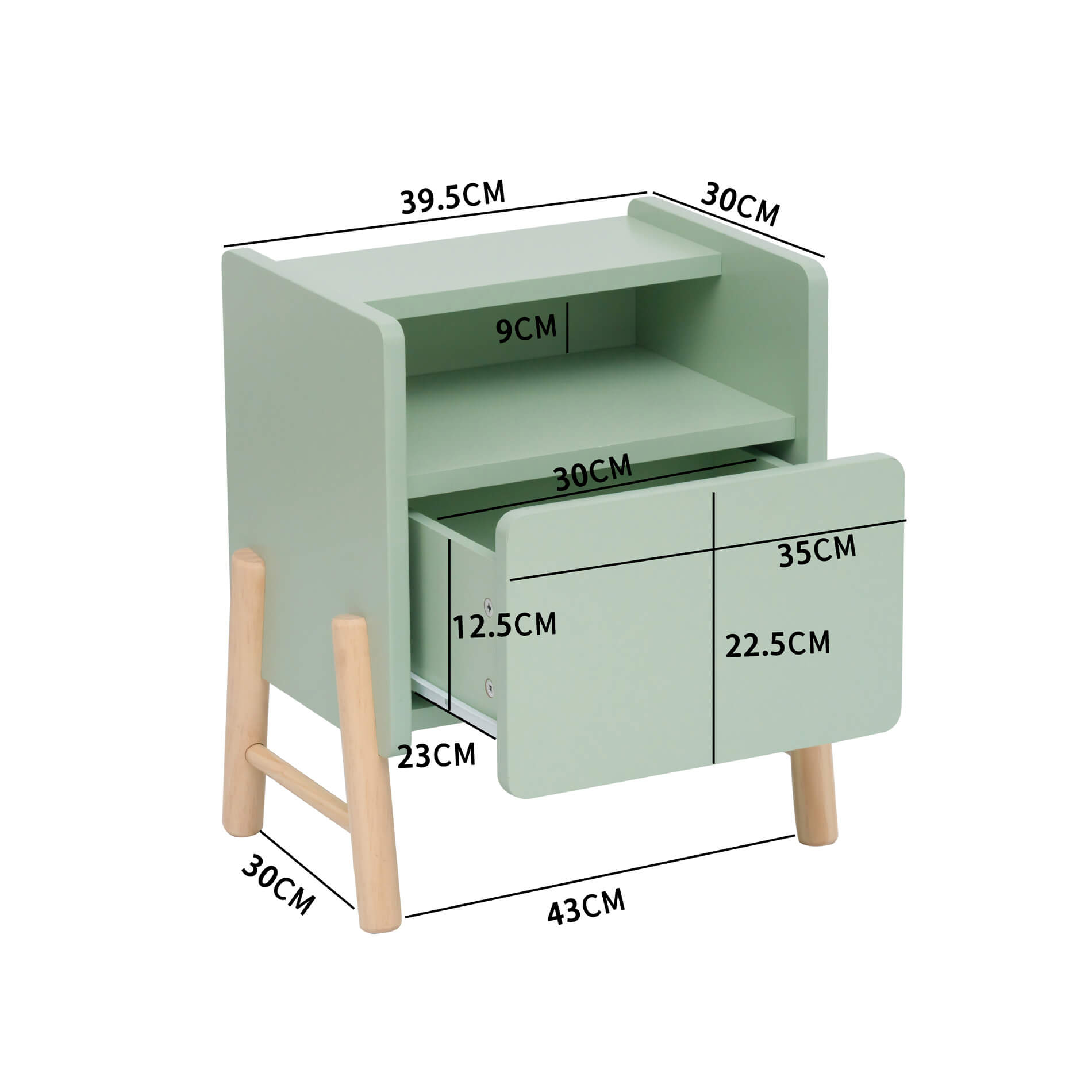 Rebecca Mobili Table De Chevet Pour Enfants Adrak 49x40x30 MDF Pin Vert Eau Marron 93108363