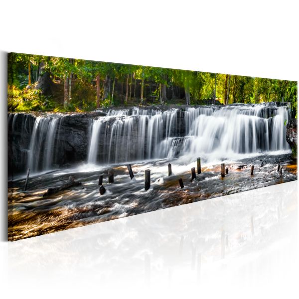 Quadro Su Tela "Alberi Dorati Foresta" 120x80 Cm - Decorazione Moderna Per Soggiorno E Camera, Colori Intensi, Tela Tesa A Mano