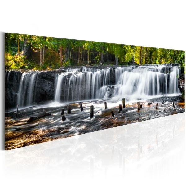 Quadro Su Tela "Alberi Dorati Foresta" 120x80 Cm - Decorazione Moderna Per Soggiorno E Camera, Colori Intensi, Tela Tesa A Mano