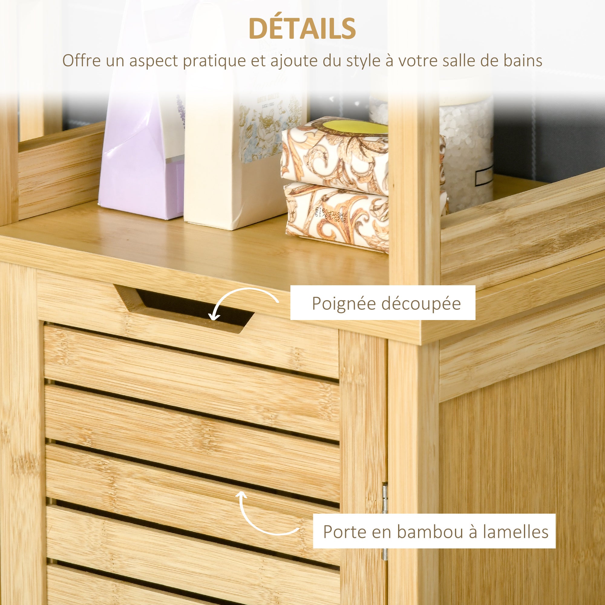 Meuble colonne de salle de bain en bambou kleankin - 6