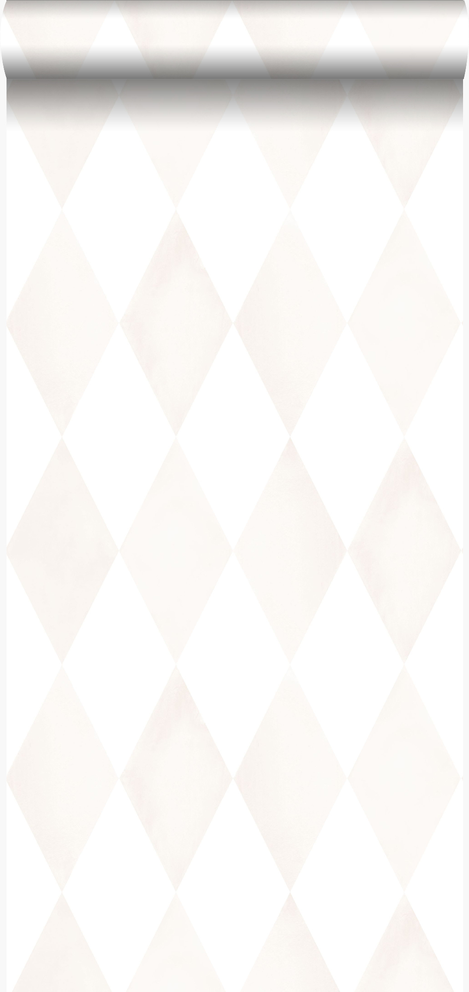 Papel pintado rombo diamante con efecto pictórico sutil beige crema claro y blanco mate - 53 cm x 10.05 m - origin wallcoverings
