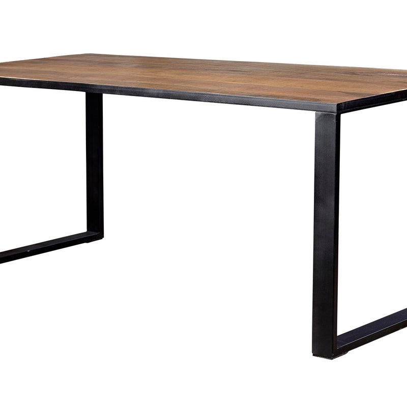 Stół metalowy w kolorze naturalnym akacjowym i czarnym, 8 miejsc