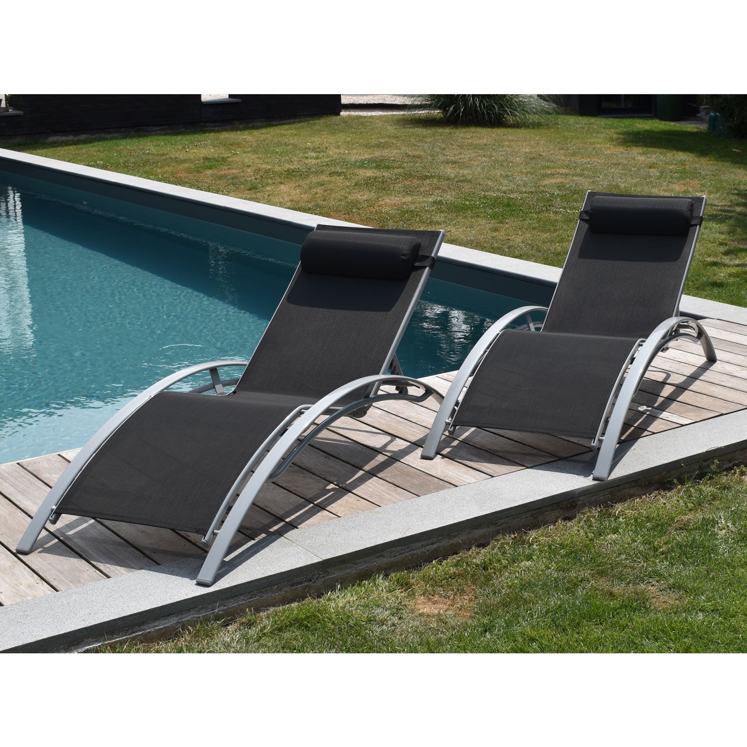 Lot de 2 transats noir et gris aluminium GALAPAGOS - 6