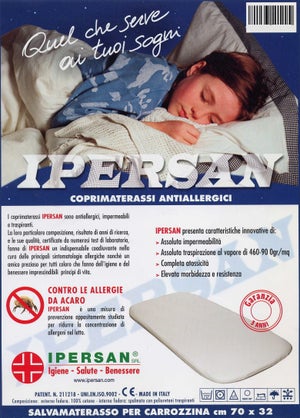 Coprimaterasso Culla 70x32 Cm Ipersan | Impermeabile, Antiacaro, 100% Cotone | Per Neonati, Lavabile A 90°C