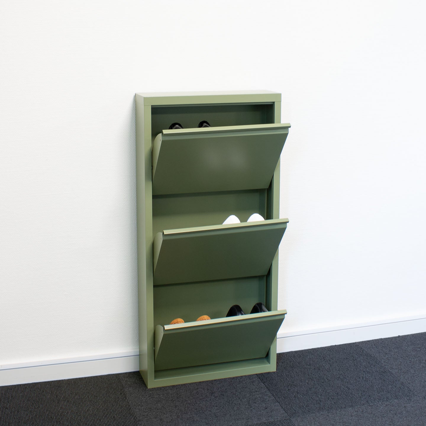 Pisa Armoire à chaussures à 3 rabats/portes en métal, vert. Livré entièrement monté. - 4