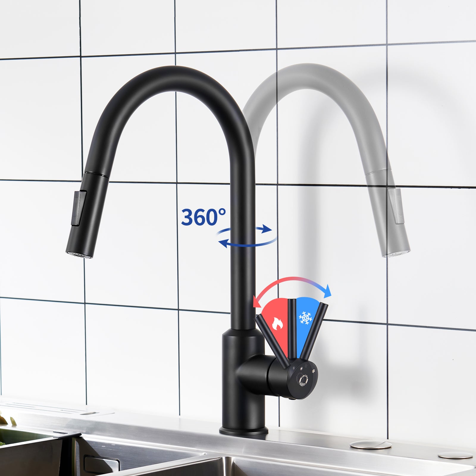 Cecipa max Robinet de Cuisine Extractibl Noir Mitigeur Cuisine avec Douchette Extractible Mitigeur Cuisine d'Évier 2 Modes de Sortie D'eau - 3