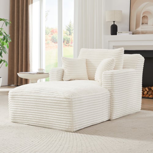 Canapé lit 3 en 1 méridienne et inclinable, velours côtelé confortable - Prêt à l'emploi, idéal petit espace -Blanc - 3