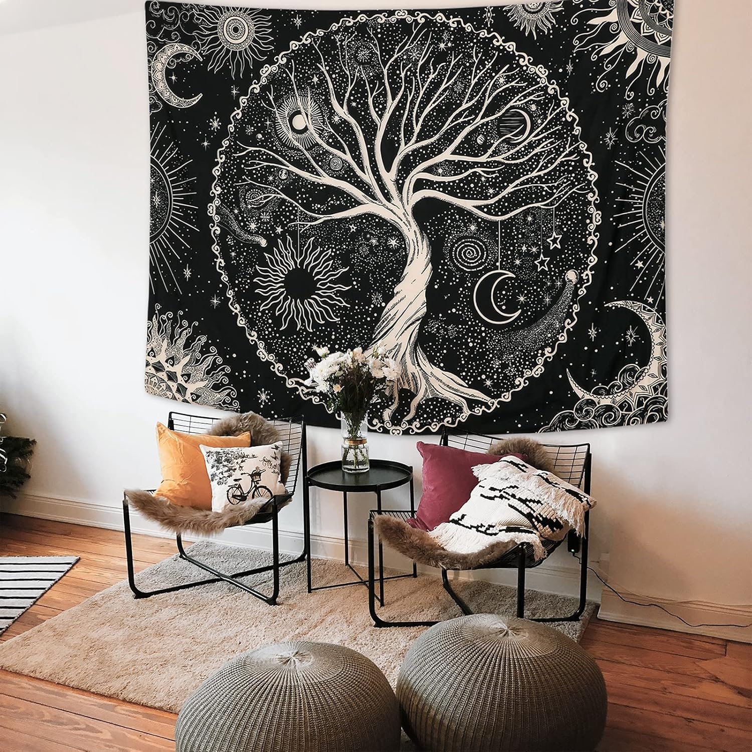 Tapiz árbol De La Vida Fluorescente - 210x150 Cm, Reacciona A Luz UV/negra, Poliéster, Decoración Hippie Para Dormitorio O Salón