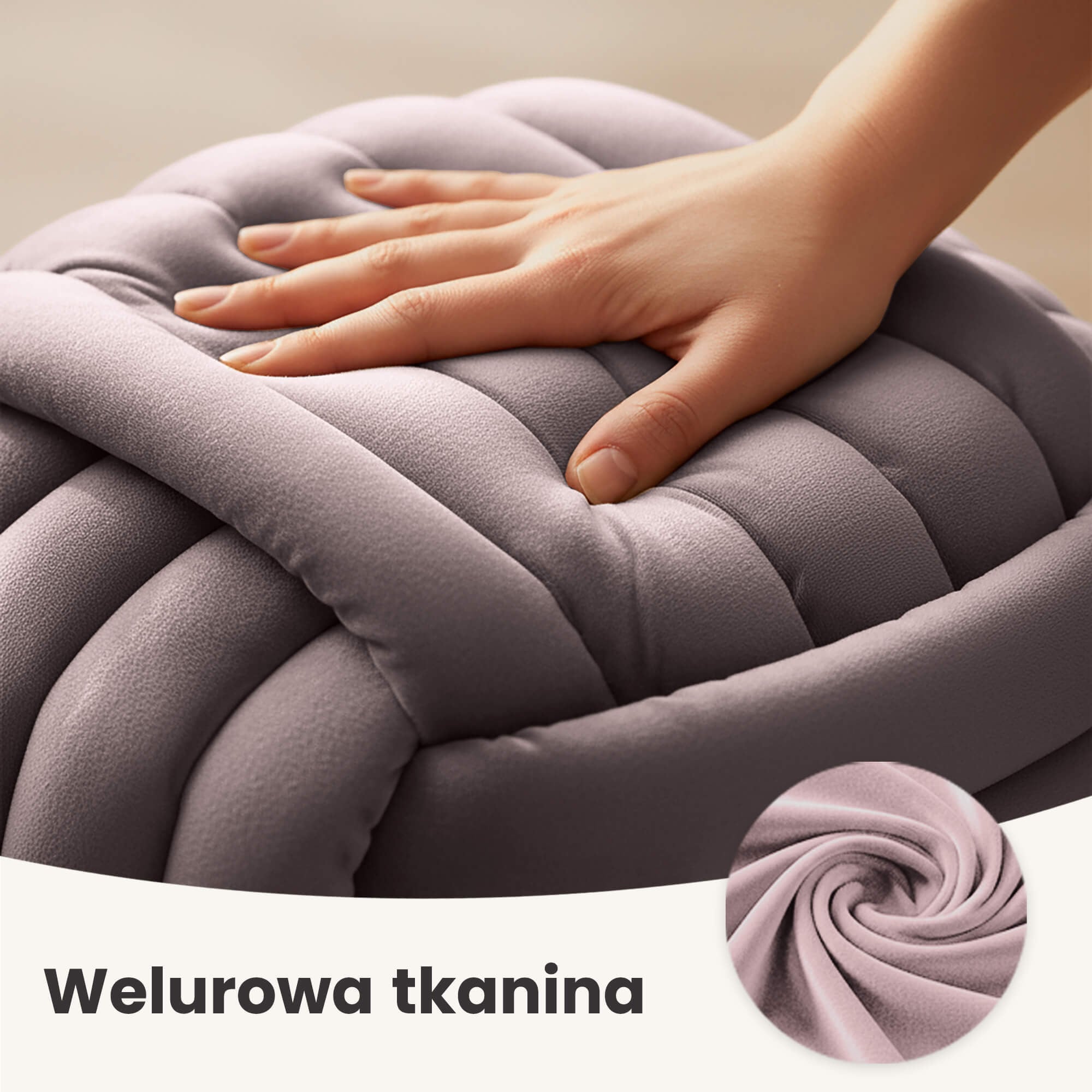 Pufa pleciona podnóżek welurowa 53 cm NILO Przygaszony Róż - 6
