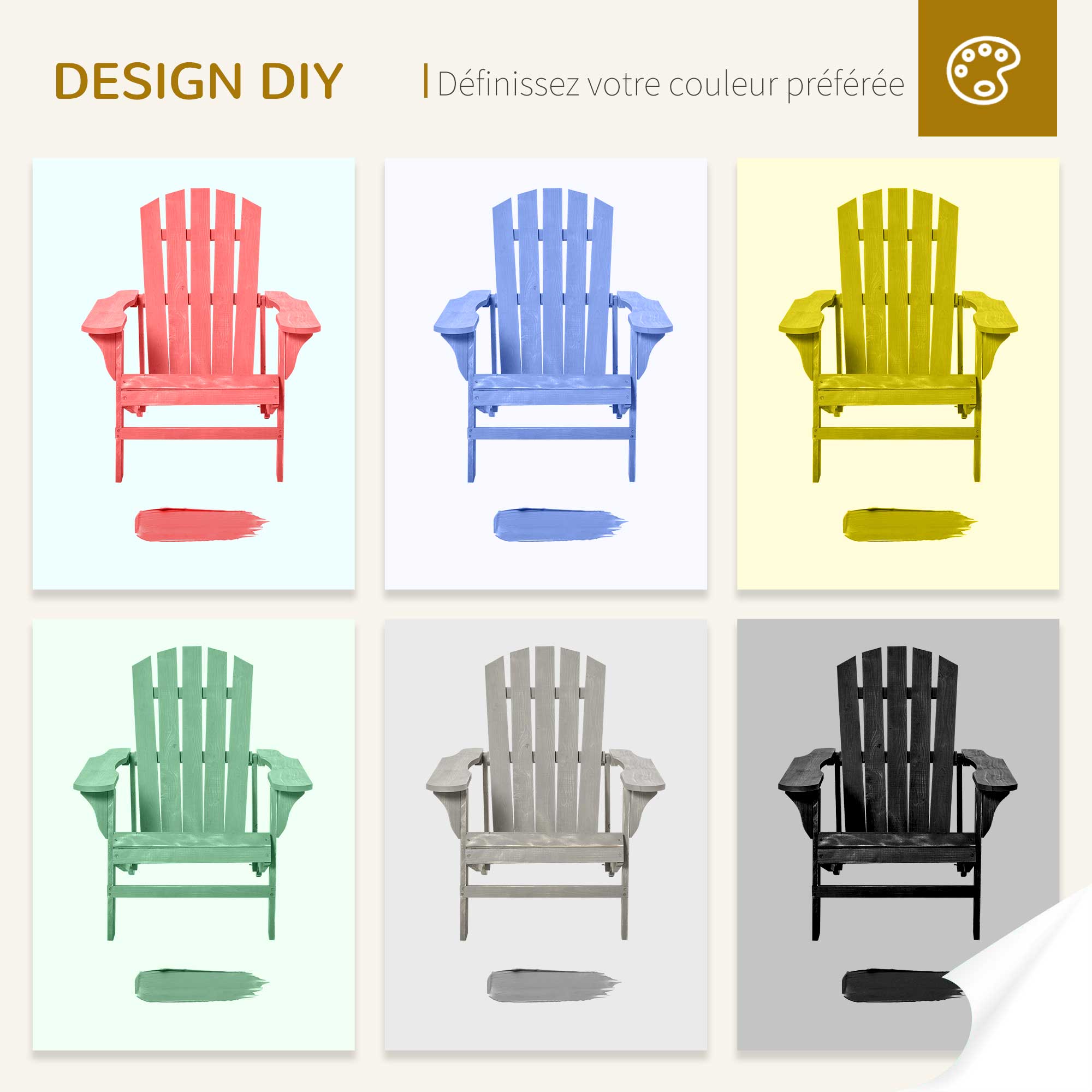 Outsunny - fauteuil de jardin - Bois - 78x89x88cm - Gris - 7