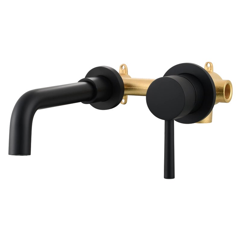 Czarny mikser do umywalki, 2 otwory, bateria ścienna podtynkowa z mosiądzu do ciepłej i zimnej wody, elegancka i nowoczesna do łazienki