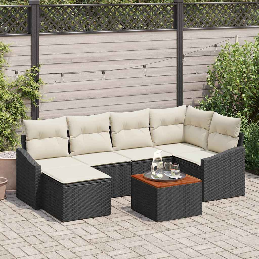Zestaw Sof na Ogród z poduszką 7 pcs Czarny polirattan vidaXL