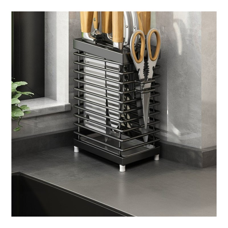 Uchwyt na noże ze stali nierdzewnej 304 do przechowywania na blacie kuchennym, czarny, 14,8*9,7*22,5 cm