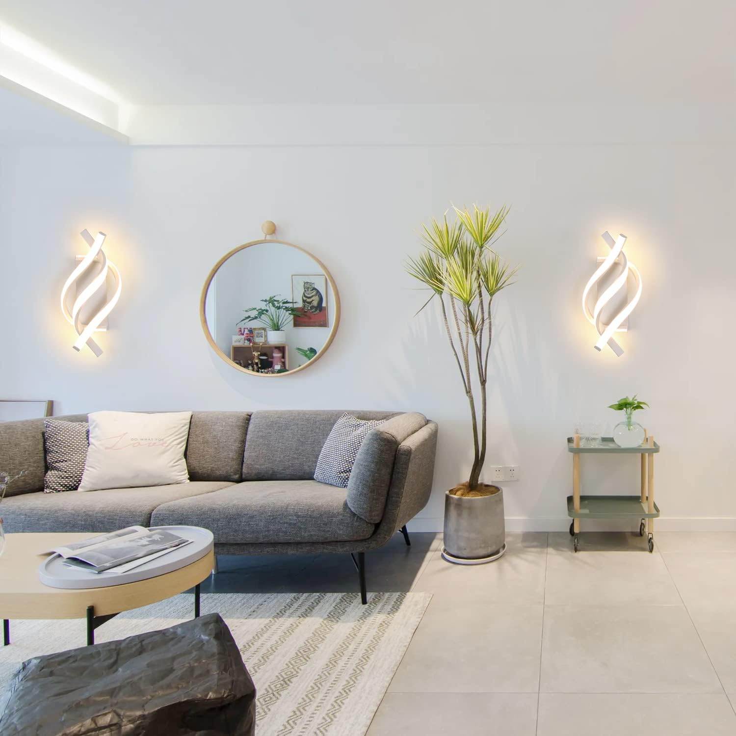 GOECO Applique Murale LED Moderne, Lumière Douce 3000K, Élégant Luminaire Acrylique 1280LM pour Salon, Chambre, Hall, Escalier - Blanc Chaud - 4