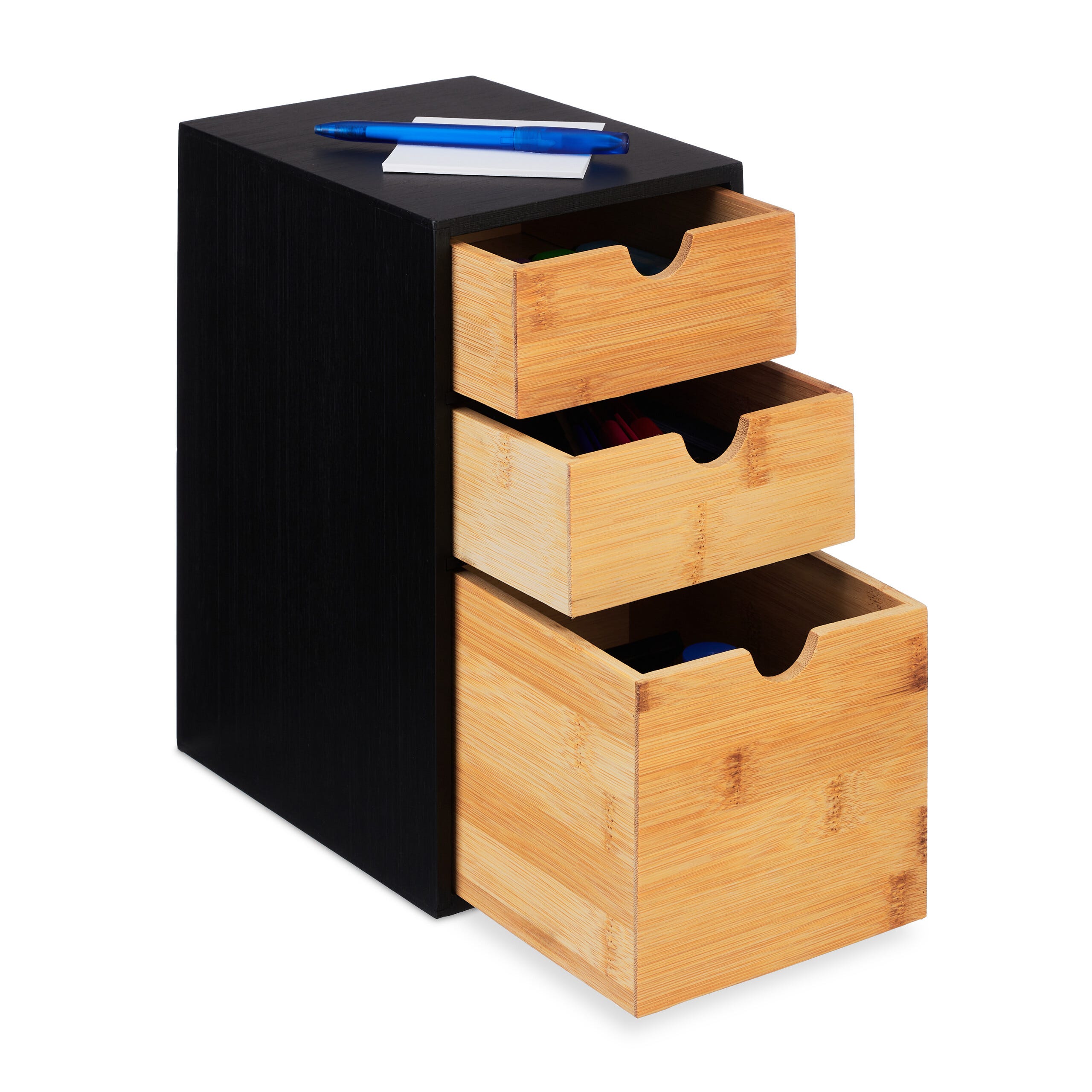 Organisateur De Bureau En Bambou - 2 Tiroirs Et 7 Compartiments - Dimensions 15.5x33x20.5 Cm - Naturel