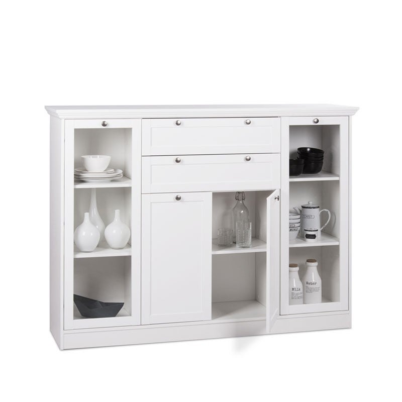 Buffet mobile avec vitrine 4 portes 2 tiroirs blanc 160x40xh.120cm - 5