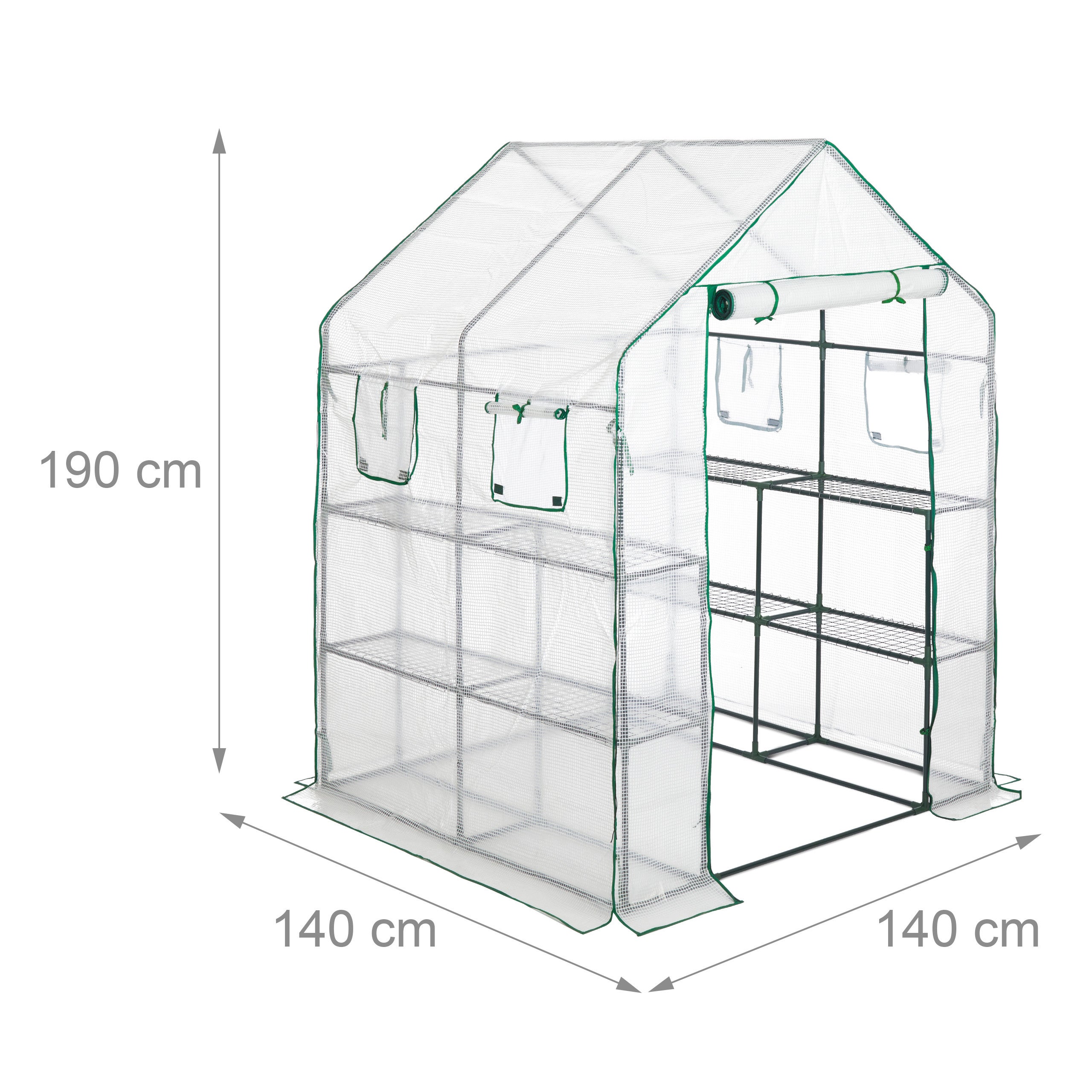Serre tunnel de jardin de 190 x 140 x 140 cm avec 8 étagères, 4 fenêtres et bâche polyester transparente pour tomates, Relaxdays - 4