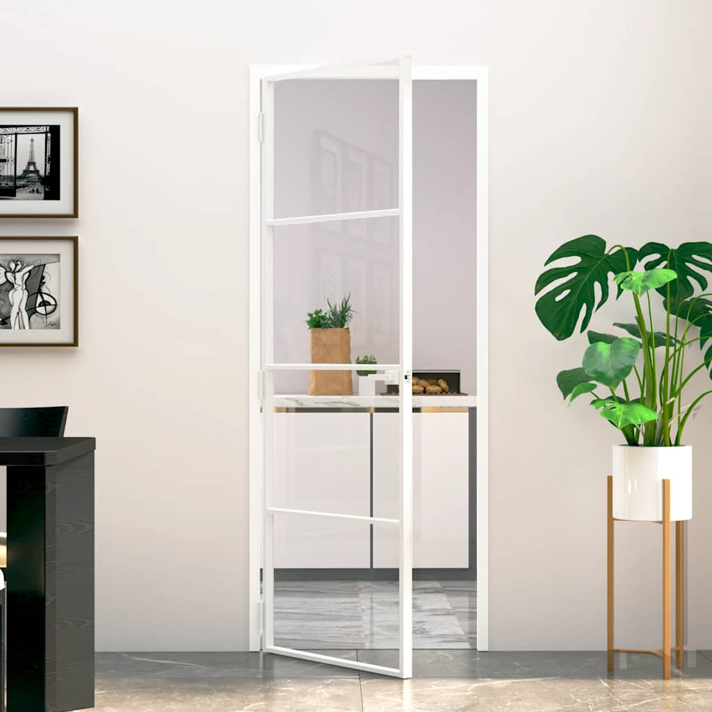 Puerta de interior vidrio templado y aluminio blanco 76x201,5cm vidaxl