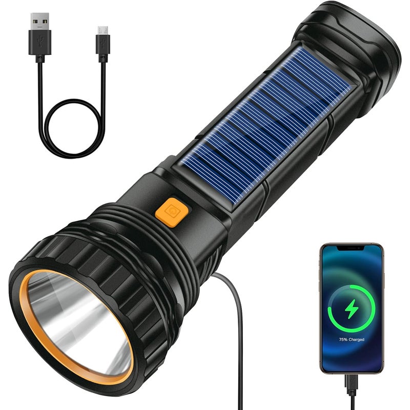 Latarka LED solarna z 3 trybami, 1200 mAh, ładowalna, z ładowarką USB, wodoodporna latarka IP44, światło do biwakowania, wędrówek, nagłych wypadków