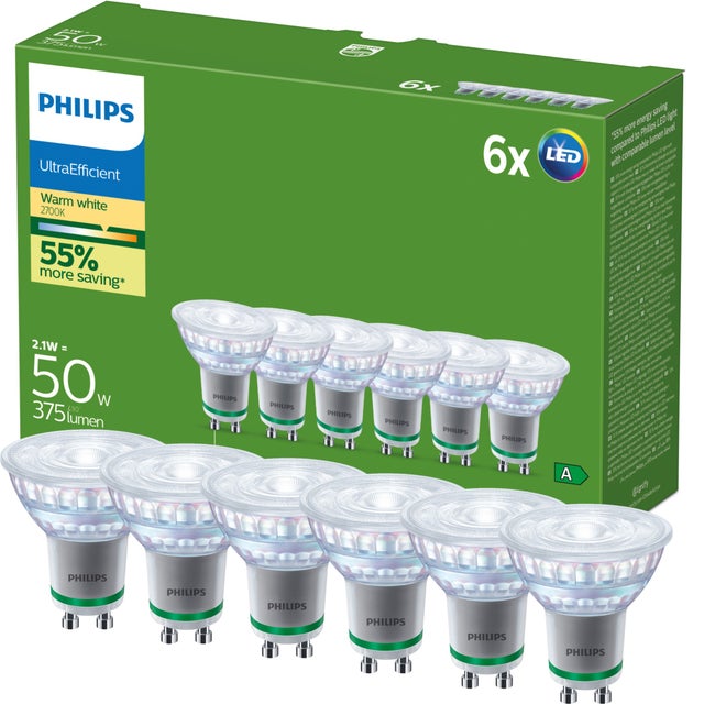 Żarówka LED GU10 Reflektor PAR16 2.1W 375lm 2700K Ciepła biel 36st Klasa A Philips