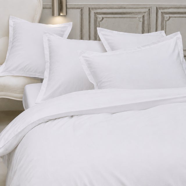 Parure de lit 2 pièces percale de coton uni 80 fils PRIMO 160x200 taie 50x70 Blanc