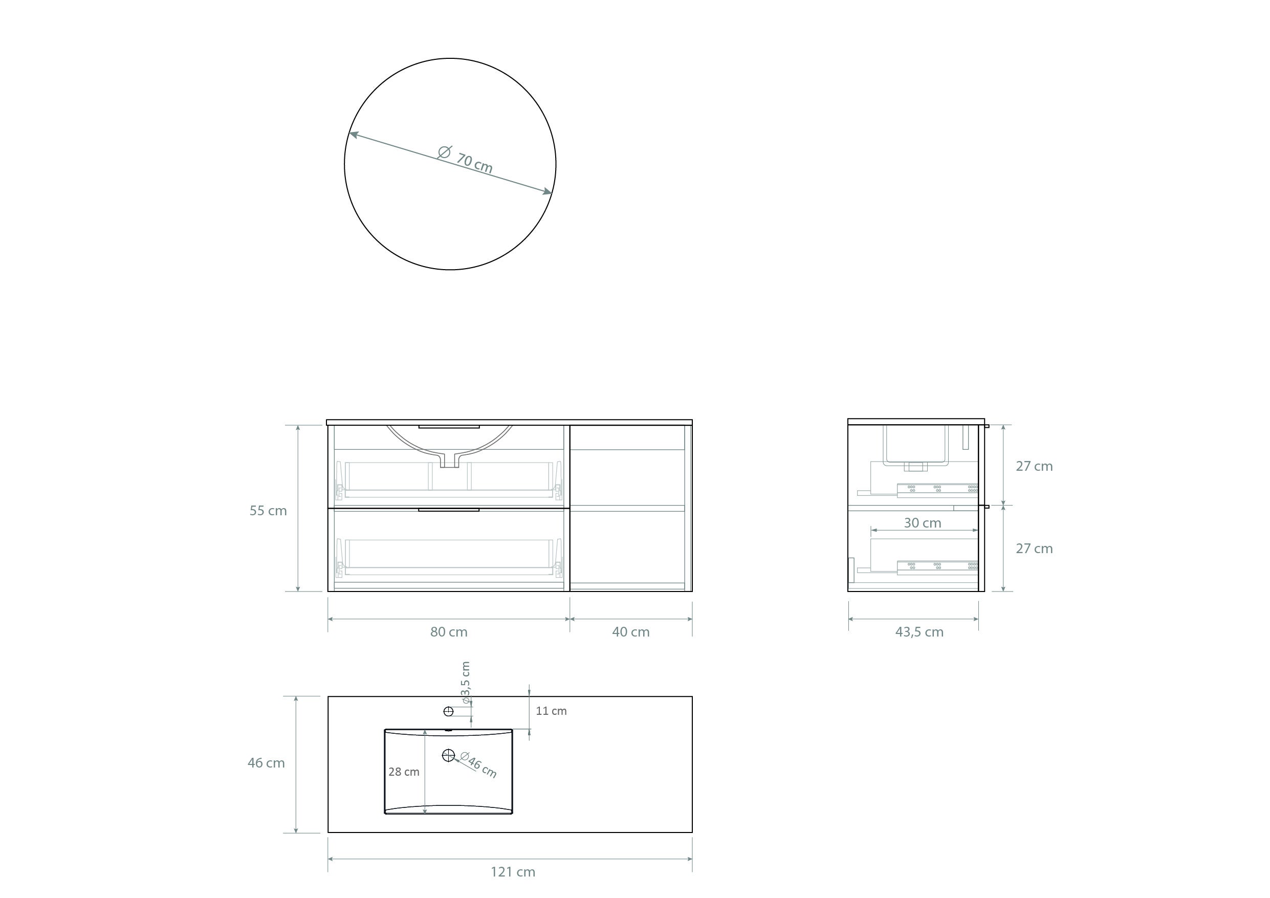 Meuble de salle de bain Mapau Pack avec lavabo et miroir circulaire BRIDAN deux tiroirs blanc mat 120cm - 6
