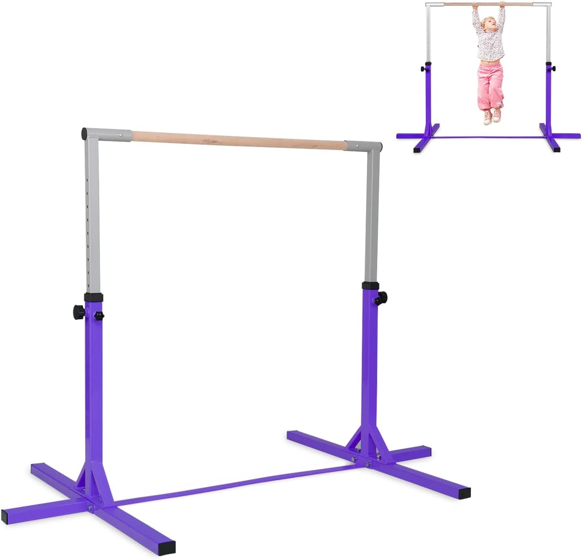 Stalowa Drążek Gimnastyczny, Regulowana Szerokość/Wysokość, Obciążenie 100-120 kg, Drążek Treningowy dla Dzieci w Wieku 6-12 lat, do Siłowni, Domu