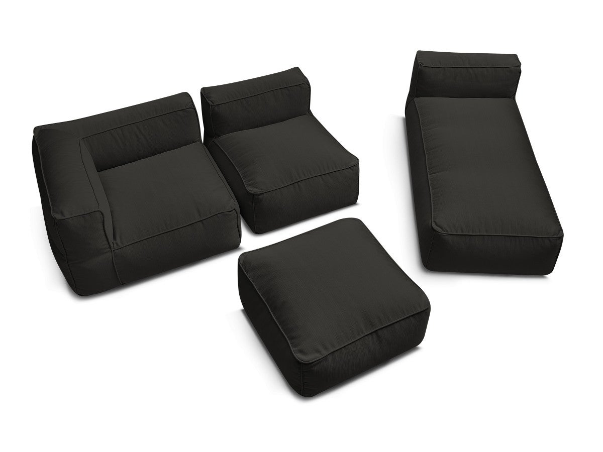 BOBOCHIC Canapé de jardin modulable GIULIA avec bâche de protection, 1 chauffeuse 1 place, 1 angle, 1 méridienne et 1 pouf Noir - 6