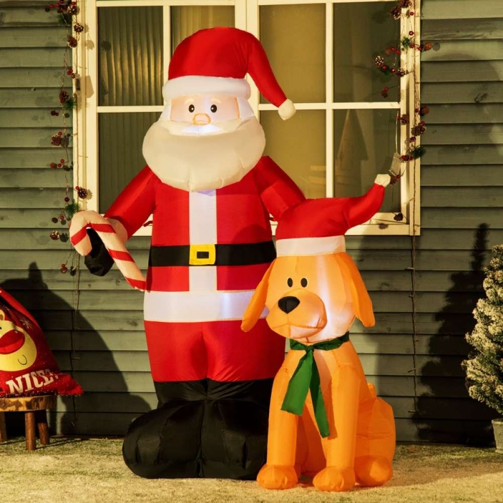 HOMCOM Babbo Natale Gonfiabile bastoncino di zucchero 2 luci a LED impermeabile IP44 | Leroy Merlin