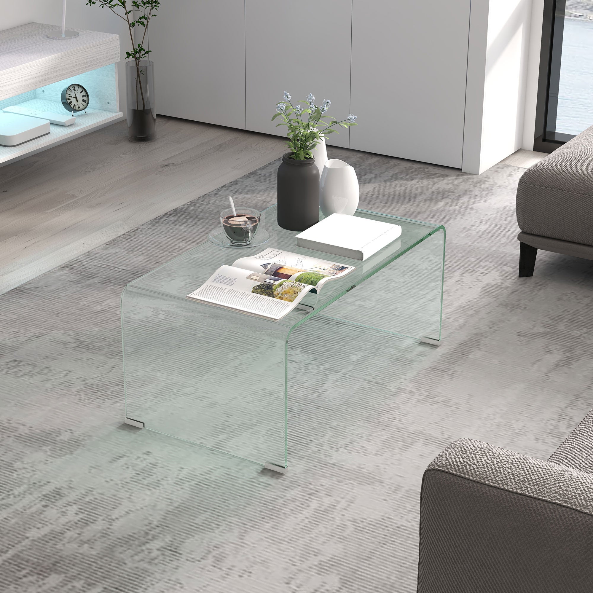 Table basse en verre trempé, design monobloc, moderne, 80x45x35 cm ...