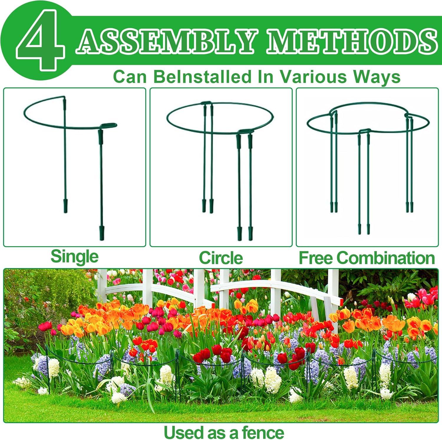 10 Pièces 25x80cm Tuteurs pour Plantes,Support de Plantes de Jardin Demi-Rond,pour Hortensias, Pivoines, Plantes Vivace, Légume - 3