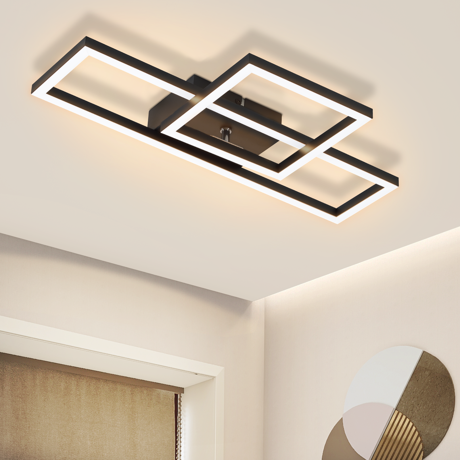 NETTLIFE Lampa sufitowa LED do salonu Lampa sufitowa o mocy 20 W, ciepła biel, nowoczesny design, kwadratowa czarna lampa