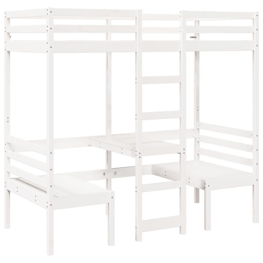 Lit mezzanine avec bureau et chaises blanc 80 x 200 cm pin massif - 2