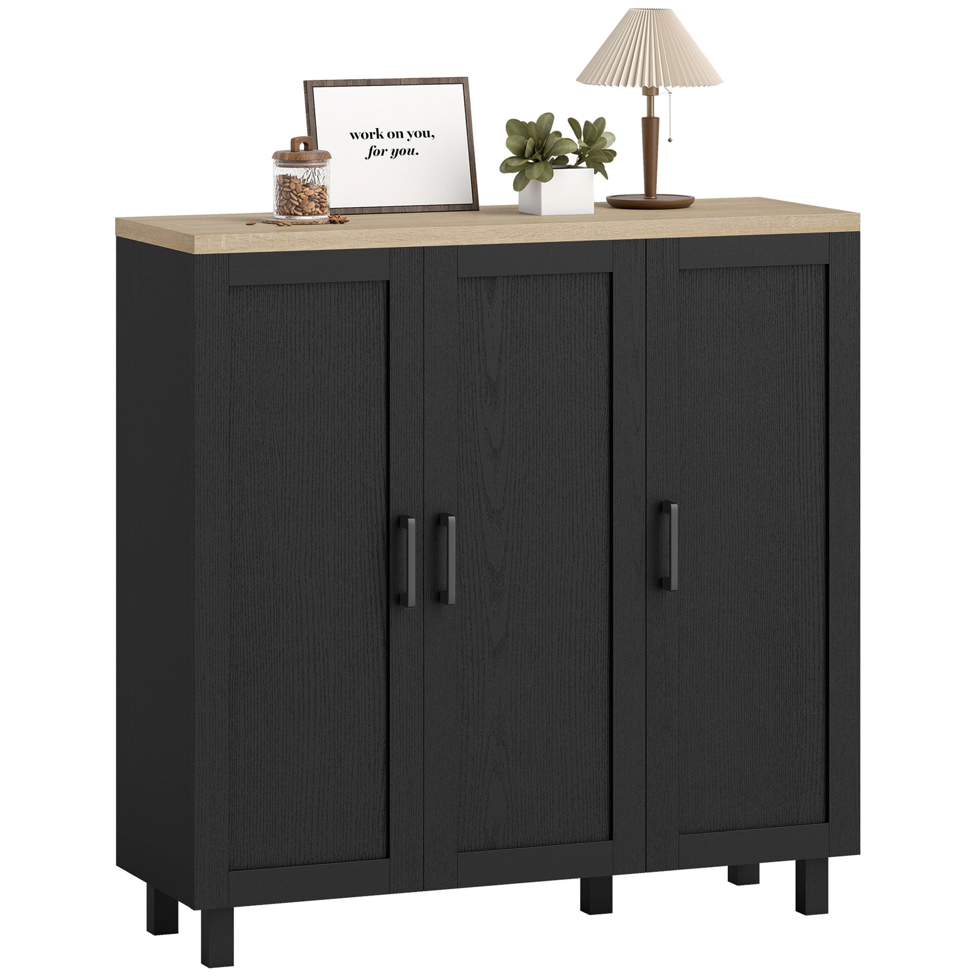 Juego de mesa y sillas infantiles, armario de cocina-comedor de estilo moderno con 3 puertas y estantes ajustables, 90x30x90 cm, negro.