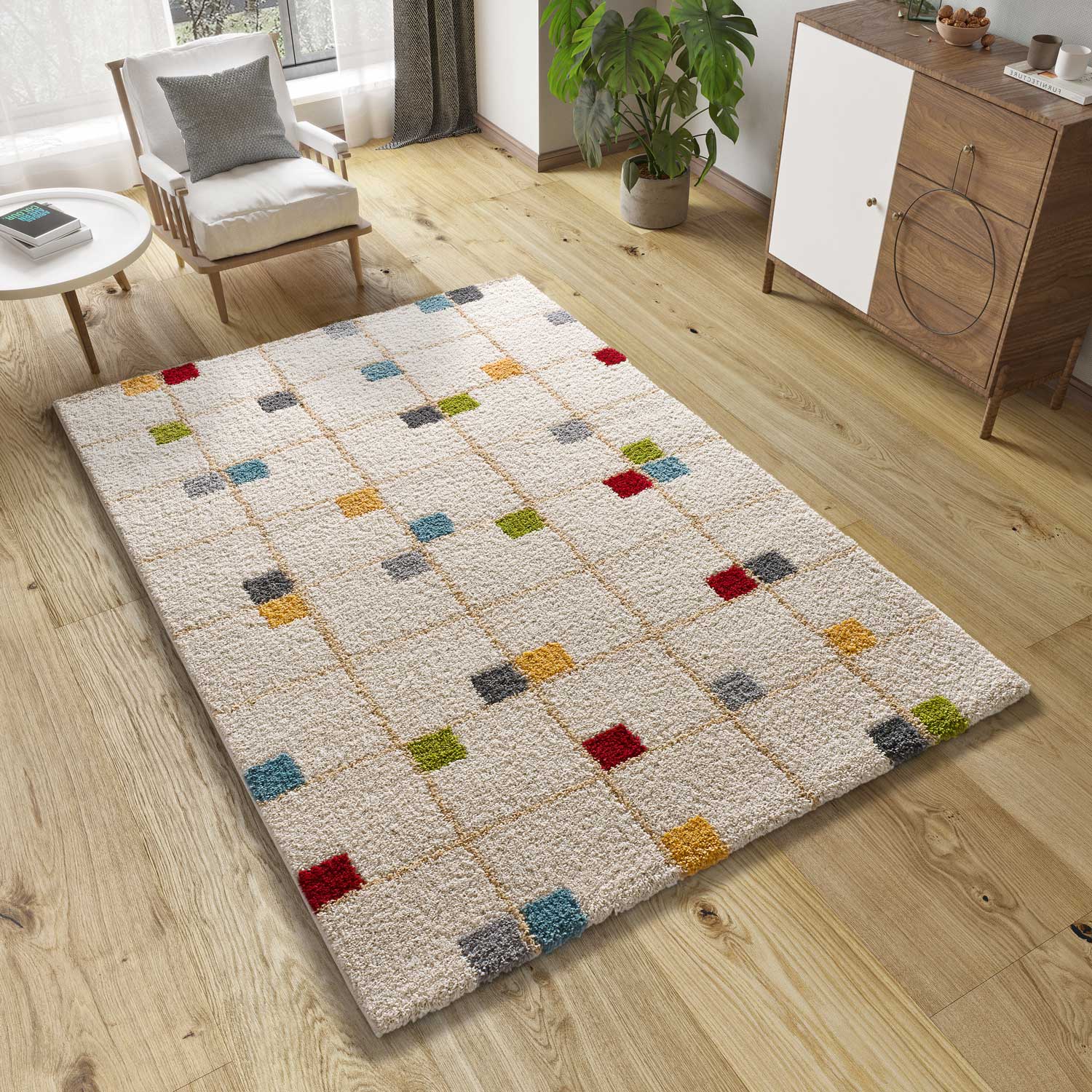 BREMEN shaggy geometryczny wielokolorowy prostokątny dywan 160 x 230 cm - ATTICGO